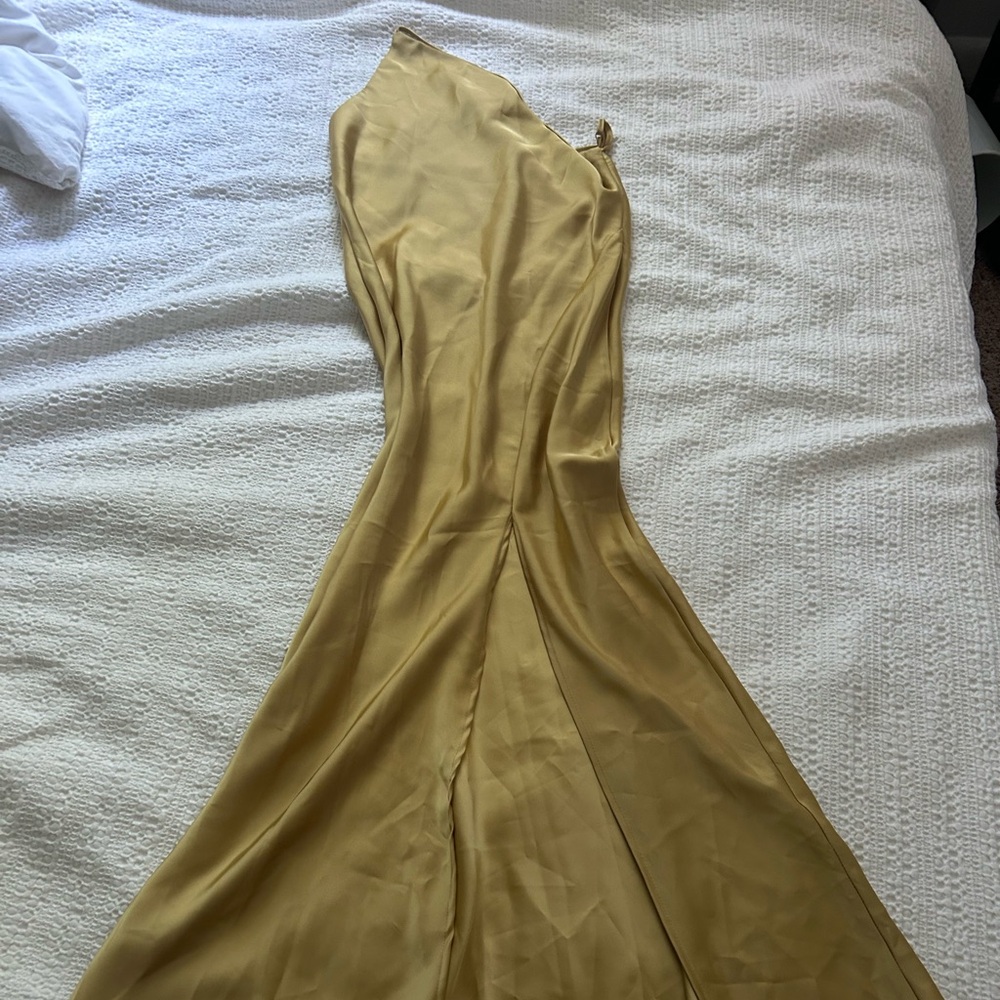 Mica Gold Single Sleeve Maxi Dress for Prom